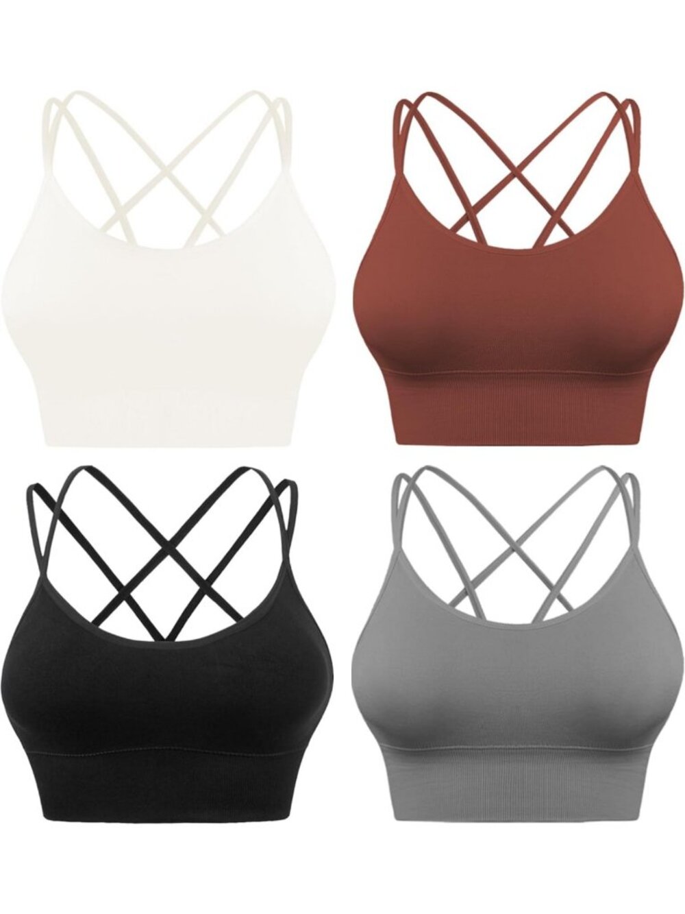 Padded Strappy Seamless Women's Cross Back Sport Bras - Low Impact 3-5 Pack